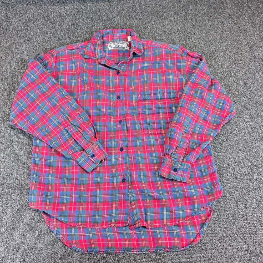 Flannel Shirt Company One Medium Red Blue Mens 100% Cotton Vintage 90s Nepal